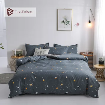 

Liv-Esthete Fashion Star UFO Bedding Set Grid Duvet Cover Bedspread Flat Sheet Pillowcase Single Double Queen King Bed Linen