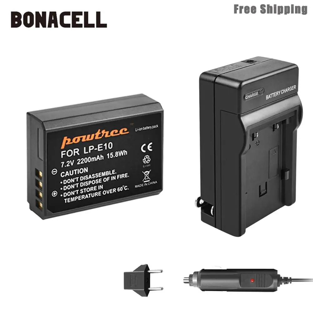 Bonacell 2200 мА/ч, LP-E10 LP E10 LPE10 Камера Батарея+ Зарядное устройство для Canon 1100D 1200D 1300D Rebel T3 T5 поцелуй X50 X70 Батарея L50