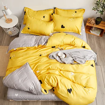 

BEST.WENSD Bedding set yellow single Double person Heart-shaped bedding quilt cover set sheet comforter beddengoed roupa de cama