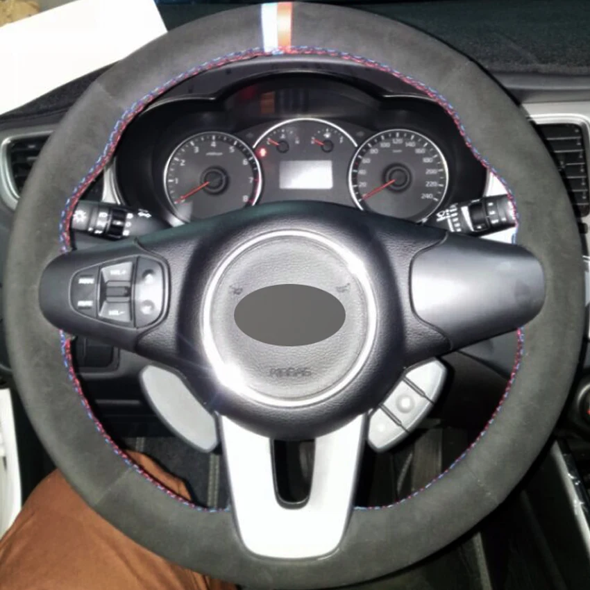 Черная замша DIY ручной работы чехол рулевого колеса автомобиля для Kia Carens 2012 2013 |