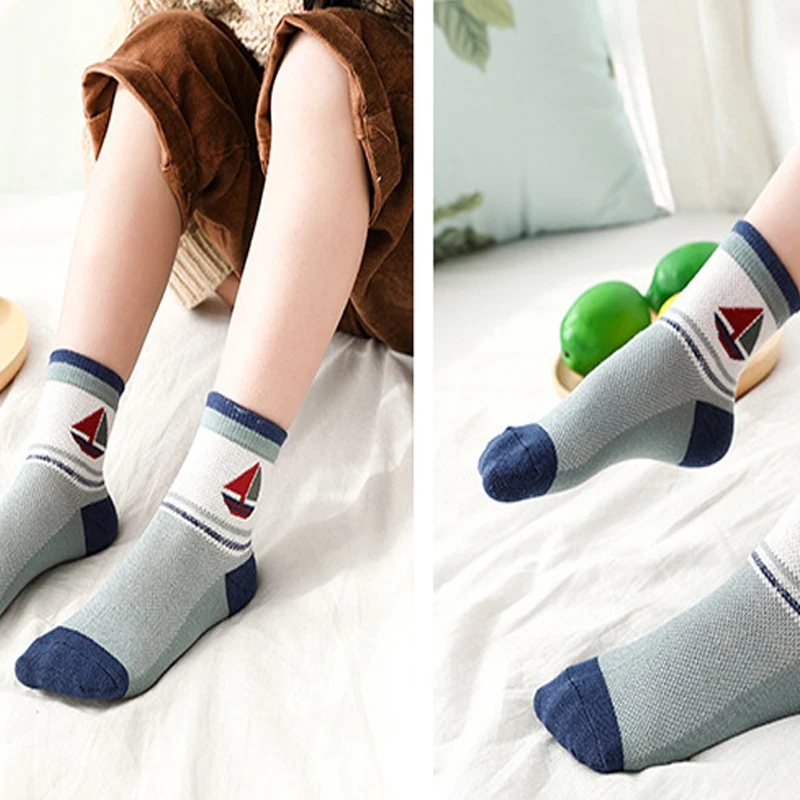 5 Pairs / Lot Kids Socks 2022 New Spring Summer Cotton Breathable Mesh Boys Girls Socks 3- 15 Year Children Socks