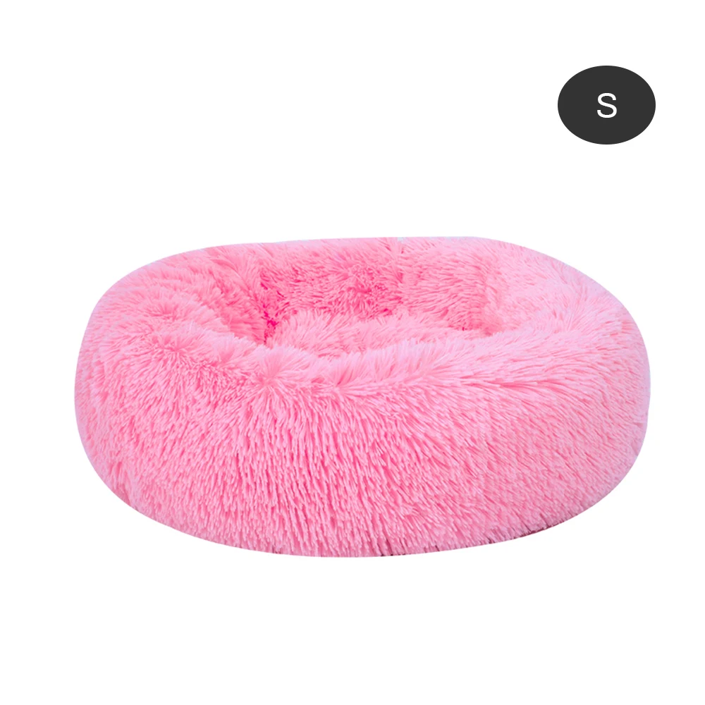 Длинный плюшевый супер мягкий коврик для домашних животных, сумка для собак, спящих кошек, зимние принадлежности, круглая подушка для щенков, питомник, переносная мягкая теплая кровать для кошек - Цвет: Розовый
