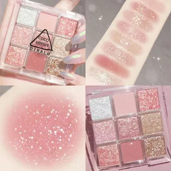

9 colors Matte Shimmer Eyeshadow Palette Waterproof Glitter Diamond Pigment Highlighter Nude Eye Shadow Powder Cosmetics