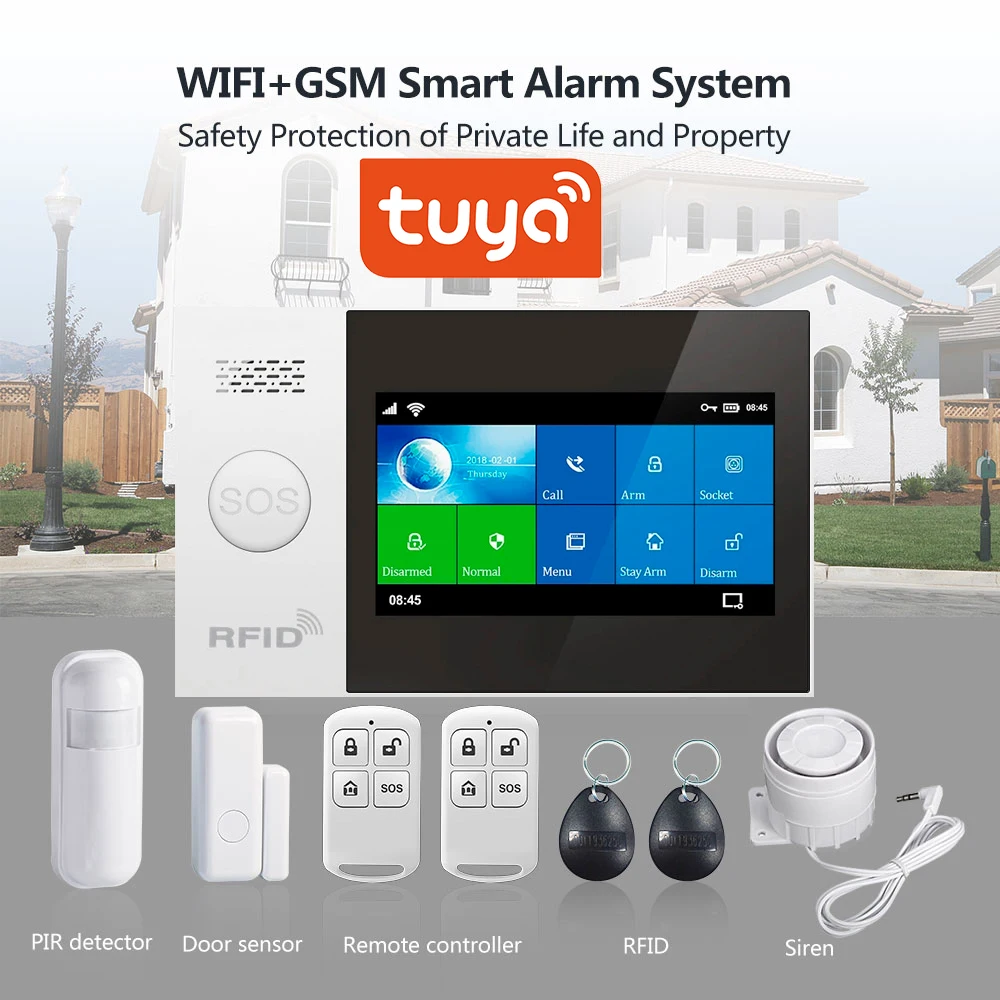 

Tuya WiFi Smart Home automation security GSM GPRS Burglar Home Security With Motion Detector Sensor Burglar Security Alarm kit