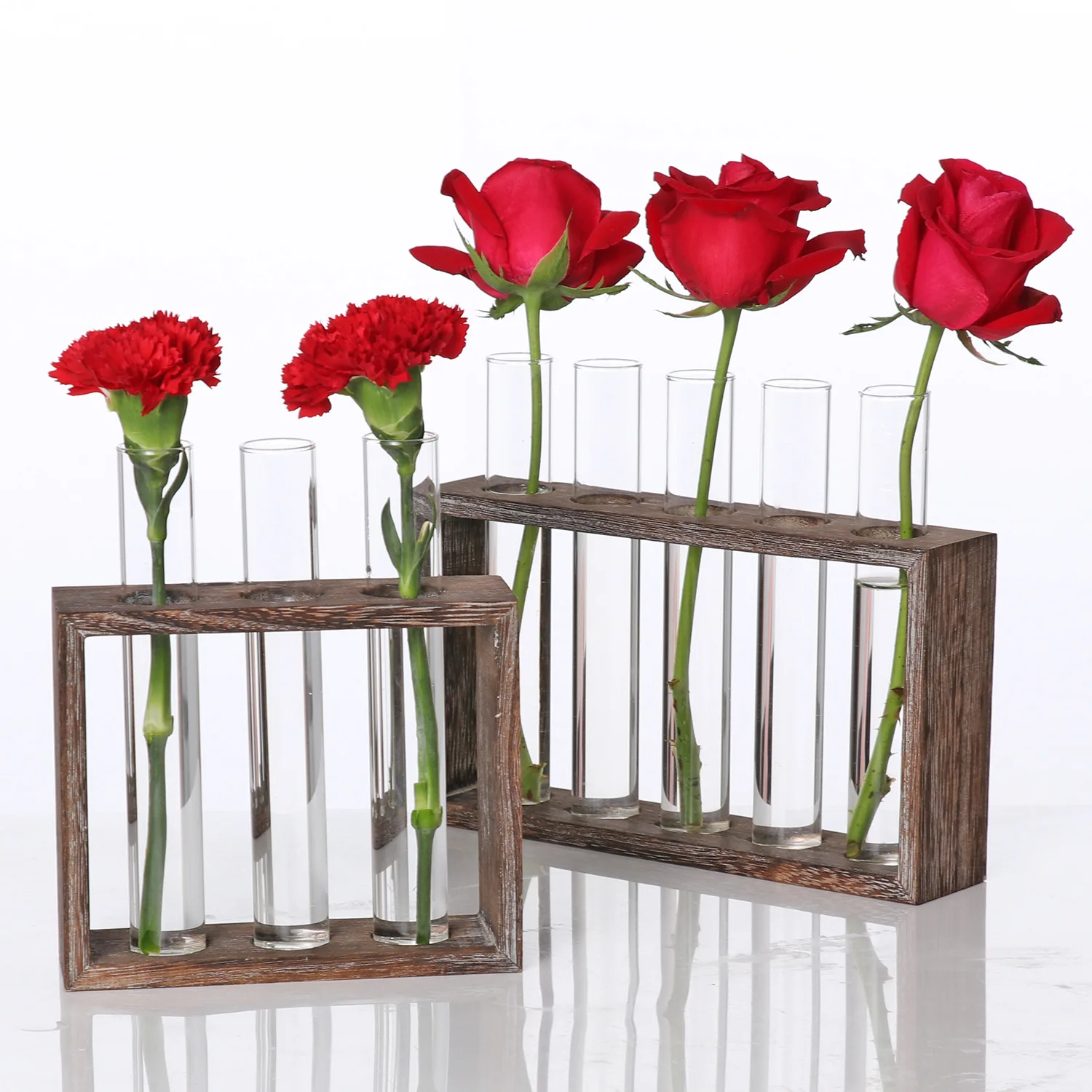 

Creative Glass Test Tube Vase Flower Pots Plant Hydroponic Bonsai Pot with Wooden Tray Tabletop Decoration Valentine's Day Gift