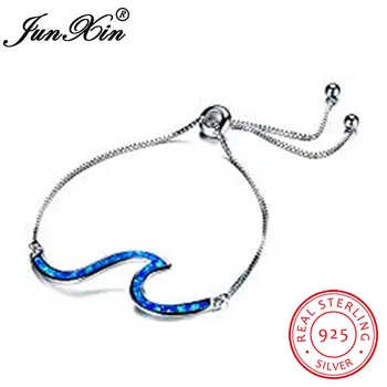 

White Gold Filled Chain Bracelets For Women Blue White Fire Opal Bracelet Ocean Wave Bangle Wedding Adjustable Bracelet