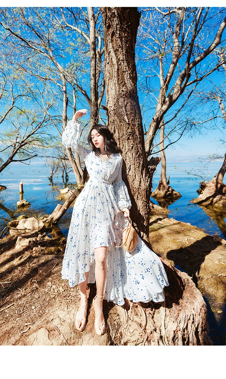 On the Swing Fairy V-neck Photo Ultra Large Pendulum Holiday Dress Long Skirts