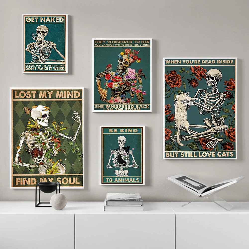 Skeleton-Mental-Skull-Poster-Lose-Your-Mind-Find-Your-Soul-Art-Print-Vintage-Get-Naked-Funny