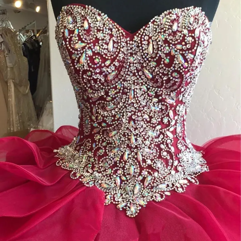Luxury Crystal Quinceanera Dresses Ball Gown Burgundy Prom Formal Gowns Sweet 16 Dress vestidos de 15 anos
