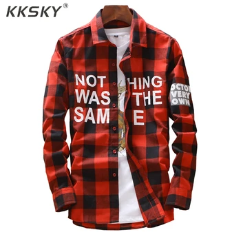 

Red Plaid Shirts Men Long Sleeve Camisa Homme Casaul Mens Shirts Slim Fashion Button Down Autumn Shirts Men Tops Black Shirts
