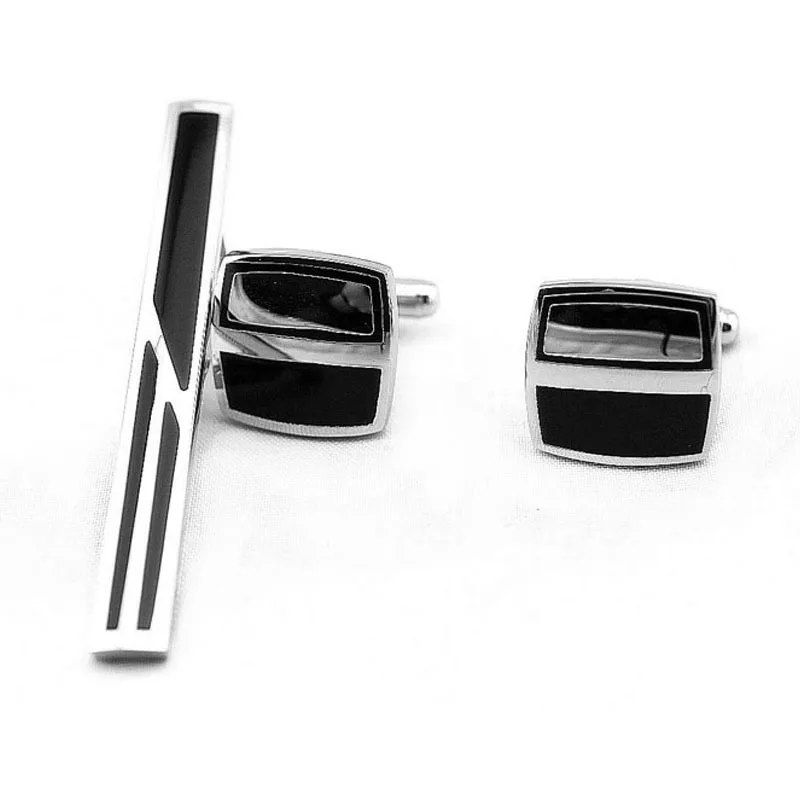 

Daily darcy Men Cufflinks Tie Clip Set Black And White with Pattern Enamel Fashion Cuff Buckle Set Valentine' Lovers' Day Gift A