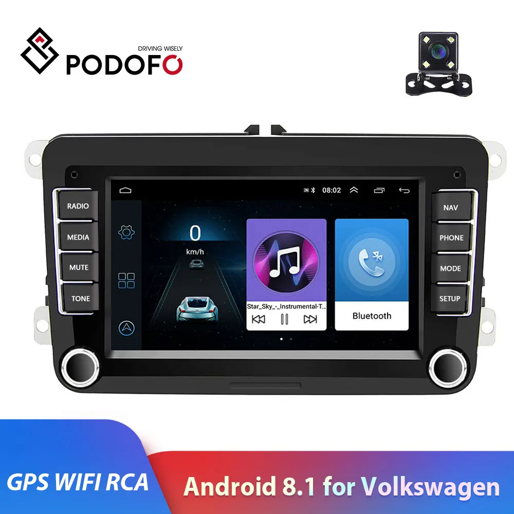 2din автомобильное радио Podofo " HD 1080P Android 8,1 авто радио с gps Wifi RCA Bluetooth Авторадио для Volkswagen 2DIN автомобиля stero