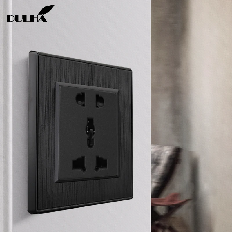 

Black 5 Pin Wall Power Socket Satin PC 10A Multifunction 5 Holes Wiring 110-250V Universal Electrical Plug Outlet Free Shipping