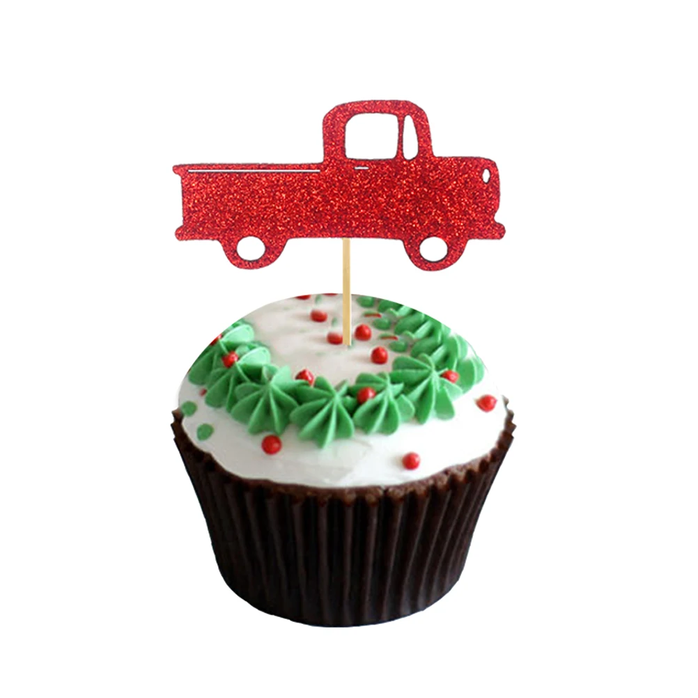 12 шт. буква на торт грузовик дерево креативный кекс шшпажки для фруктов торт набор для вечеринки на Рождество