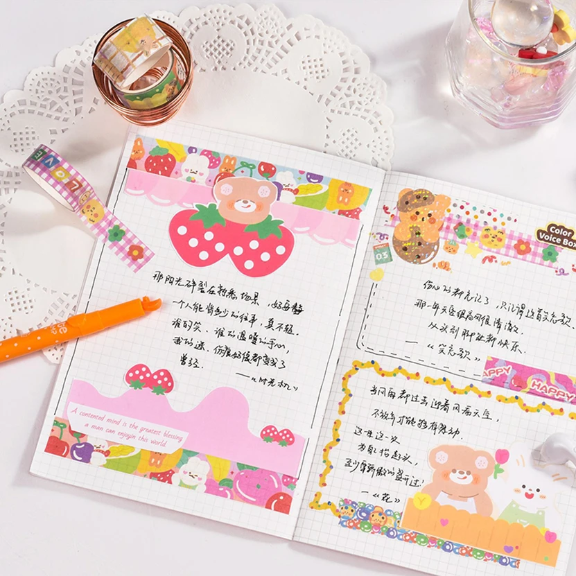 Kawaii Washi Tape 5Rolls Korean Stationery Material Escolar Papeterie Cute Stickers Masking Tape Scrapbook Adhesiva Washitape 5