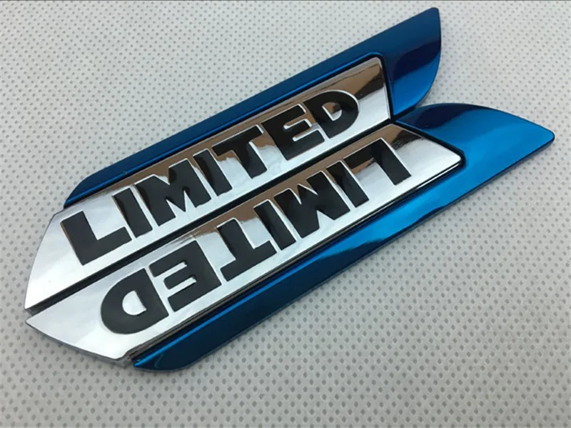 【New】1 Pair Car Styling 11.8*2.3cm Metal plating LIMITED blade Emblem Rear Trunk Badge Side Logos Cars body Stickers blue red - Color: Blue