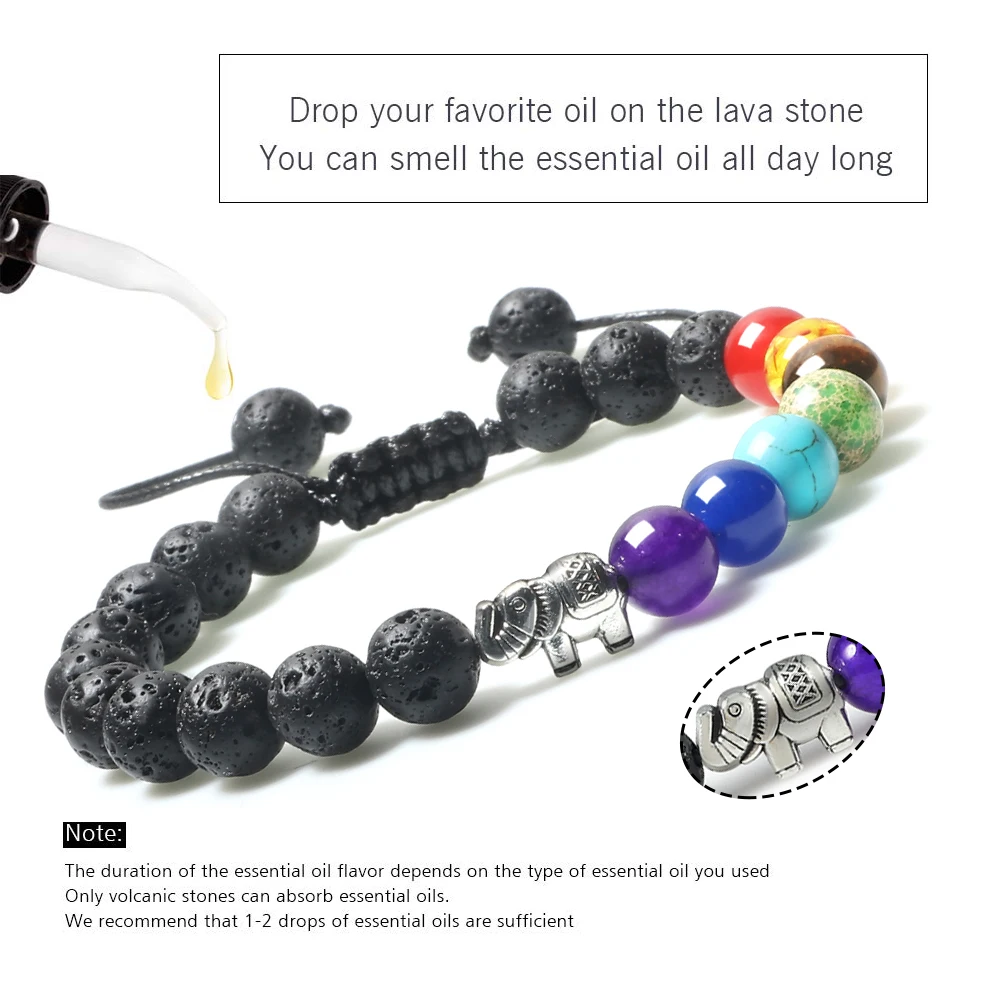 Natural Tiger Eye Stone Men Bracelets Reiki 7 Chakra Healing Beads Bracelet Black Lava