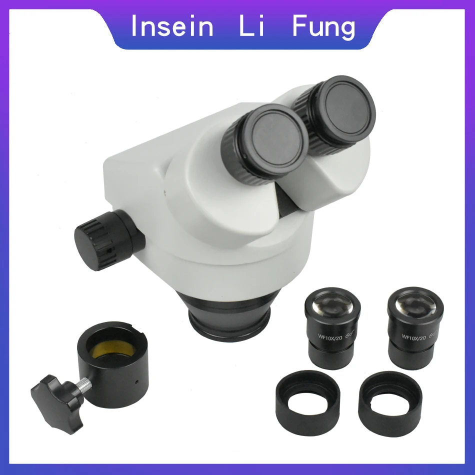 US $148.75 Binocular Stereo Microscope Head Continuous Zoom 65X65X 7X45X Trinocular CMount Synchronous Focus Magnifier Welding Repair