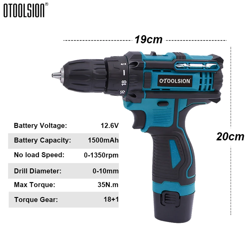 35N.m 18+1 Torque Electric Drill 12.6V Wireless Screwdriver Electric Tools Mini Cordless Screwdriver Drill Electric + Drill Bits (1)