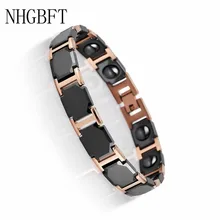 

NHGBFT Rose Gold Color Stainless Steel Health Care Energy Magnetic Bracelets For Men Women Black Ceramic Bracelet