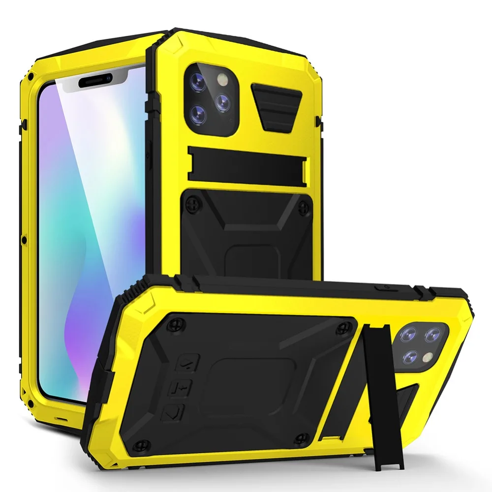 For iPhone 11 Pro Max XS XR XS Max X Metal Aluminum Armor Shockproof Heavy Duty Waterproof Case protective Cover+Tempered glass (19)