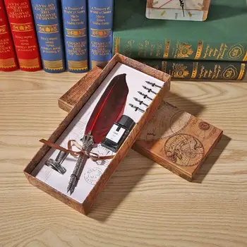 

Retro Calligraphy Feather Dip Pen Writing Ink Stationery Dexterous Wear-Resisting Elegant Antique Unique Wedding Birthday Gift