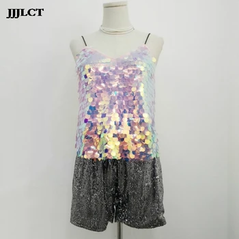 

European and American style 2019 early spring new bling bling glitter bright shirt Slim sexy V-neck sling shirt women