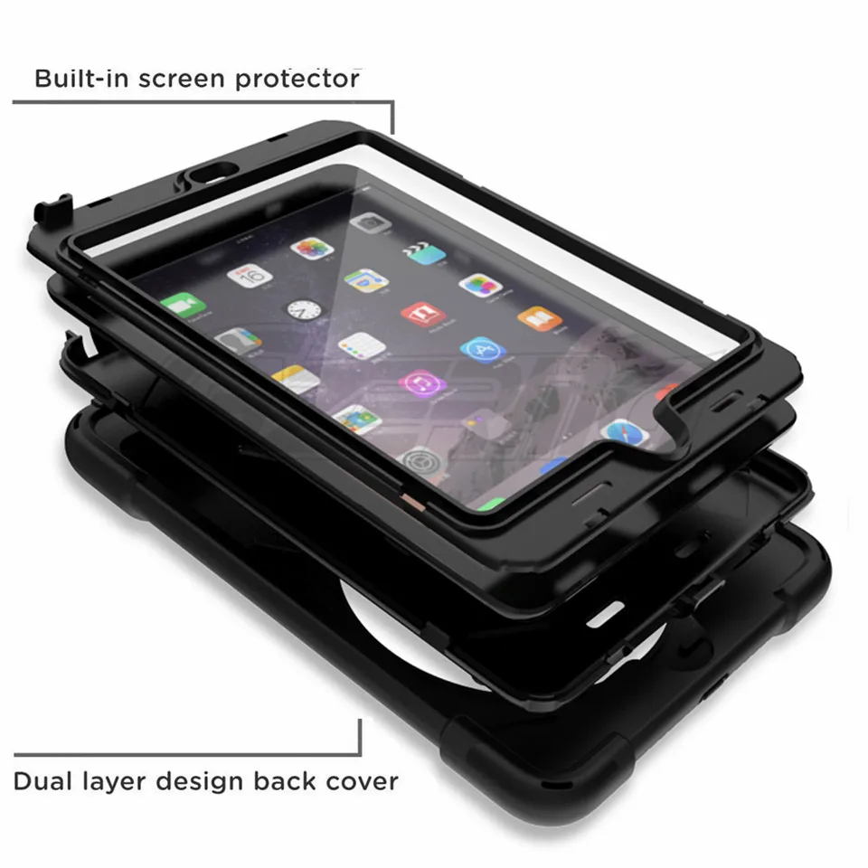 Для iPad Mini 1/2/3 7,9 дюймов чехол с Экран протектор Прочный противоударный противоскользящие Hybrid PC+ силиконовый бампер Защитный чехол