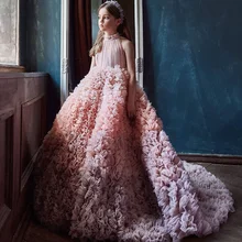 Rainbow Flower Girl Dresses For Wedding High Neck Ruffles Tiered Skirts Toddler Pageant Gowns Tulle First Communion Dress
