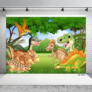 

Cartoon Forest Dinosaur Animals Jungle Safari Birthday Party Photography Background Baby Photo Booth Studio Props Vinyl Backdrop