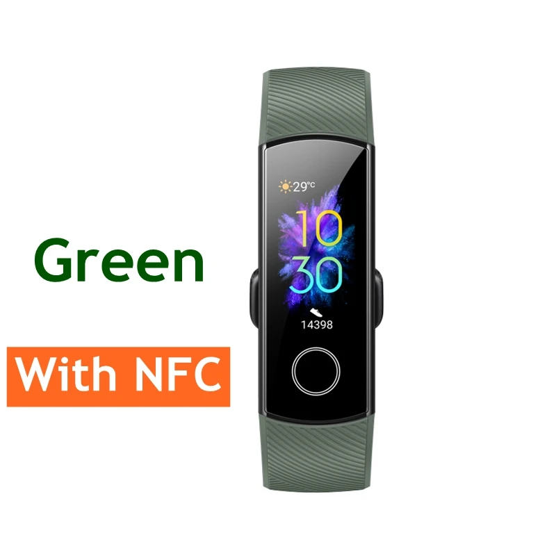 huawei Honor Band 5 умный браслет NFC Оксиметр крови кислород сенсорный экран плавучий ход обнаружения трекер-сна для сердечного ритма - Цвет: Band5 NFC Green