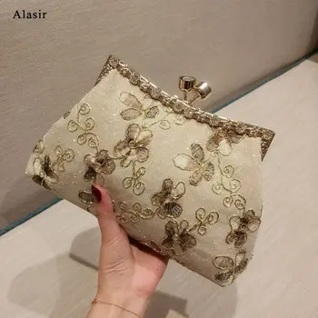

Alasir Vintage Lace Evening Bag Handmade 3D Embroidery Flower Handbag Diamonds Cheongsam Bag Ladies Handbags Wallet