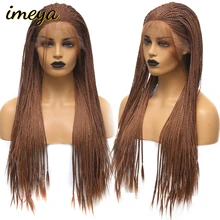 Imeya плетеный ящик косички парик Термостойкое волокно 24 дюймов с детскими волосами плетеный синтетический парик на кружеве для женщин