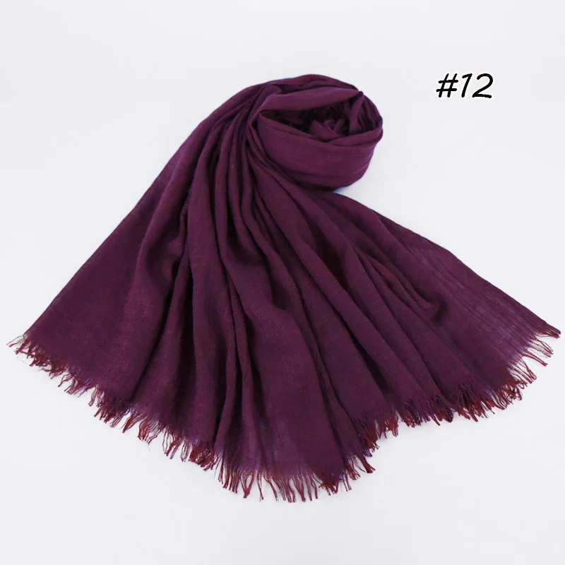Новинка хит хлопок лен женский мохнатый шарф Высокое качество Мусульманский Исламский сплошной цвет длинный хиджаб шарф платок обертывания 120*190 см - Цвет: SC021-7-12