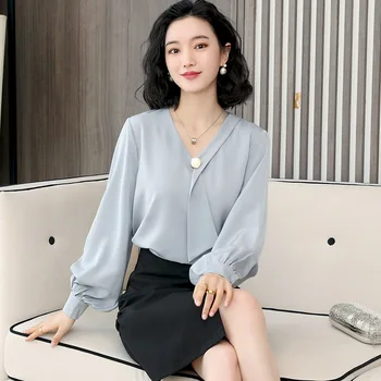 

Trend shirt season long sleeve OL temperament elegant women's shirt base Wild