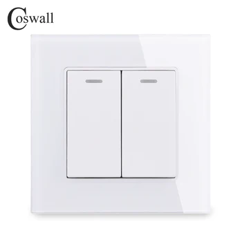 

COSWALL 2 Gang 1 Way Crystal Tempered Glass Panel Light Switch On / Off Rocker Wall Switch Interruptor 16A Black White Grey Gold