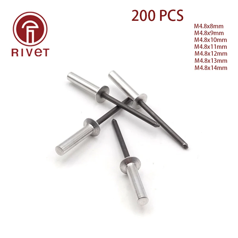 

200pcs M4.8*8/9/10/11/12/13/14 Aluminum Countersunk Head Closed End Blind Rivet Sealed Blind Rivet Water Air Tightness Rivets