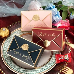 Boîte en papier en forme d'enveloppe, 100 pièces, rouge/bleu/rose, pour Biscuits au chocolat, boîtes d'emballage cadeau pour fête de mariage, pour Biscuits au sucre 