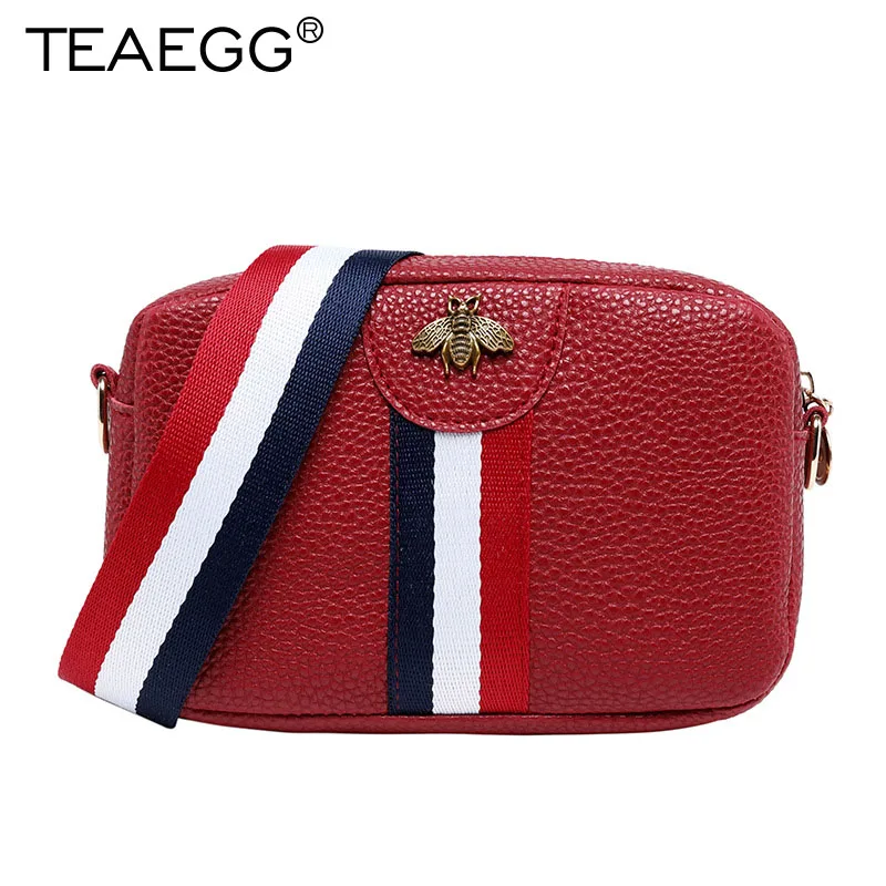 Picture 1-Red TEAEGG, модный дизайн, Женская Полосатая Сумка в виде пчелы, сумки через плечо, сетчатые Мини женские сумки-мессенджеры Bolsas Feminina - Цвет: Picture 1-Red