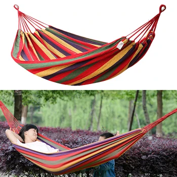 

Sleeping Leisure Outdoor Camping Chair Swing Striped Hanging Bed Portable Garden Hammock Canvas Single Double Travel Backyard