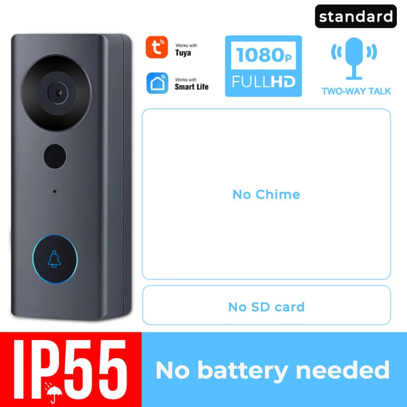 Tuya 1080P HD Video WiFi Doorbell Camera Door Bell Ring Chime Outdoor Two-Way Intercom IP55 Waterproof PIR Motion Sensor door phone Door Intercom Systems