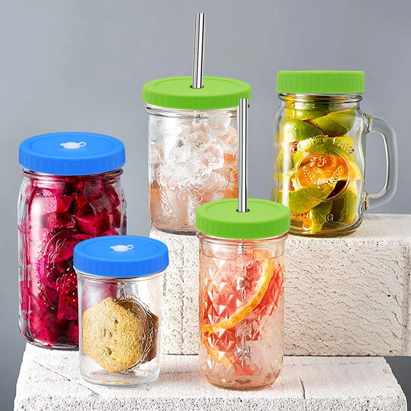 

6Pcs Household Reusable FoodFor Glass Jar Plastic Sealed Lid Silicone Ring For Cookware Kitchen Accessories