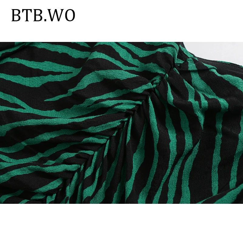 BTB. WO, женское винтажное Плиссированное мини-платье с оборками и принтом, рукав-фонарик, v-образный вырез, сексуальное летнее женское повседневное платье, vestidos, шикарное милое платье