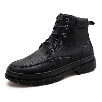 

British fashion men breathable cow leather boots non-slip platform cowboy tooling shoes autumn winter ankle boot botas hombre