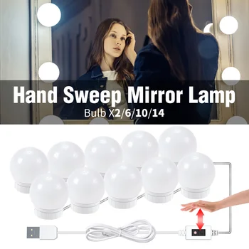 

Hand Sweep Sensor Led Makeup Mirror Light Bulb Smart PIR Control Makeup Vanity Lights USB Wall Lamp Dressing Table Mirror Lamp