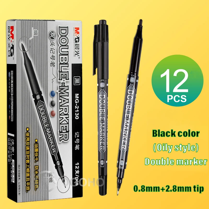 0.8mm / 2.0mm Black Dual Head Black Marker Art Supplies Drawing Markers  School Office Supplies - AliExpress
