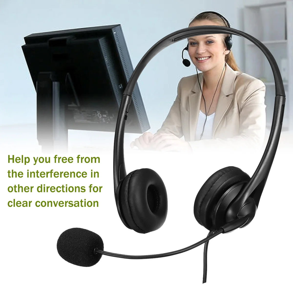 Over Head Headphone Computer Heaset USB Wired Stereo Monitor Music Customer Service Heaset With Microphone