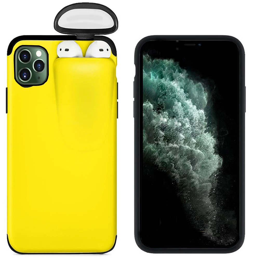 2 в 1 чехол для телефона для IPhone 11 чехол XS Max XR X 10 8 7 Plus 6 6S Чехол INS модный подарок чехол для AirPods держатель ушной чехол для телефона - Цвет: yellow