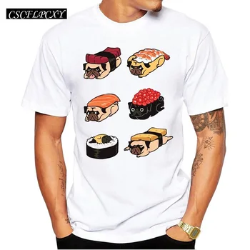 

2019 Men T Shirts Fashion Sushi Pug Design Short Sleeve Casual Tops Hipster Pugs T-Shirt Cool Tee