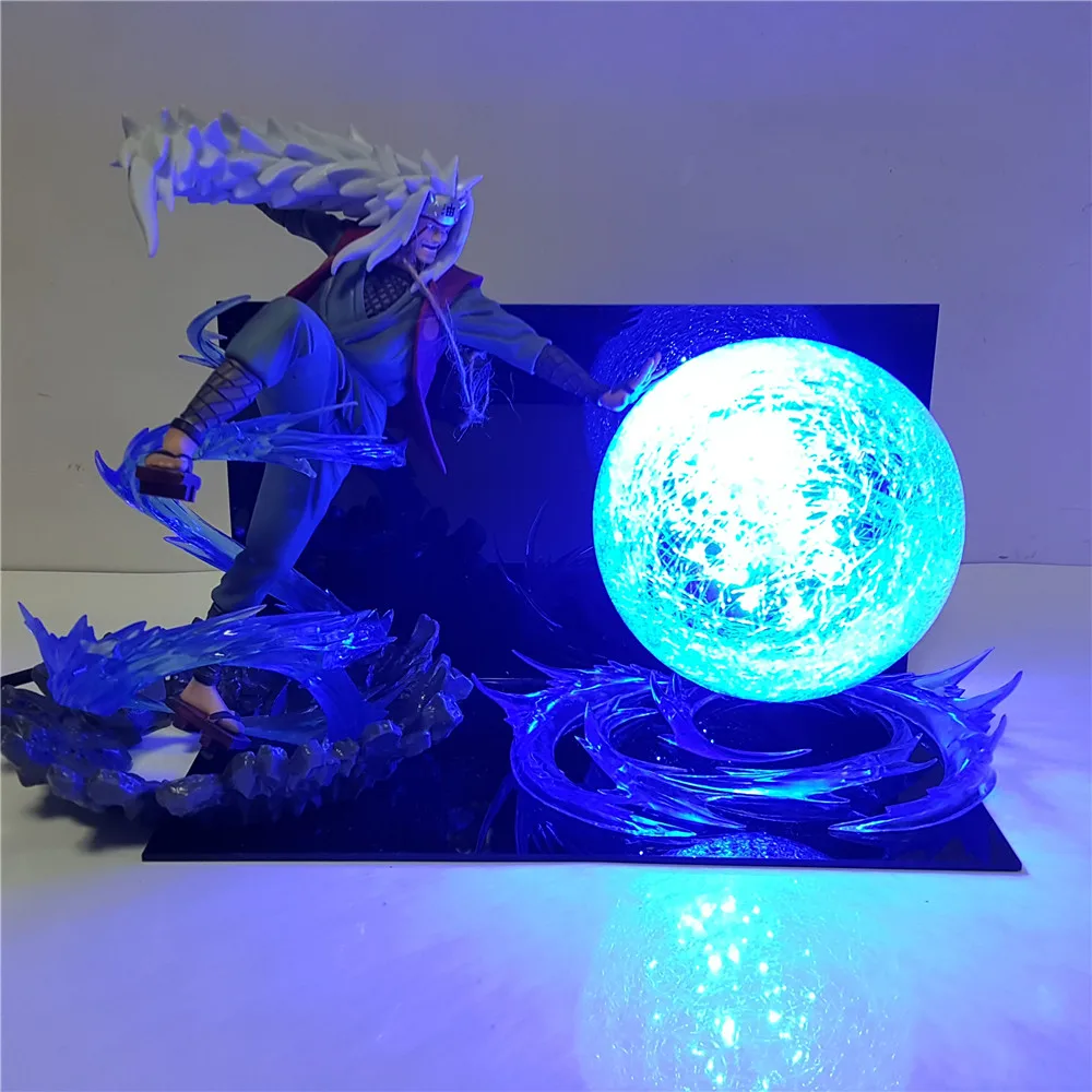 Naruto Jiraiya DIY Anime Figures Set Rasengan Scene LED Lamp Action Figma Brinquedos Shippuden Jiraiya Model Doll Juguetes Toys